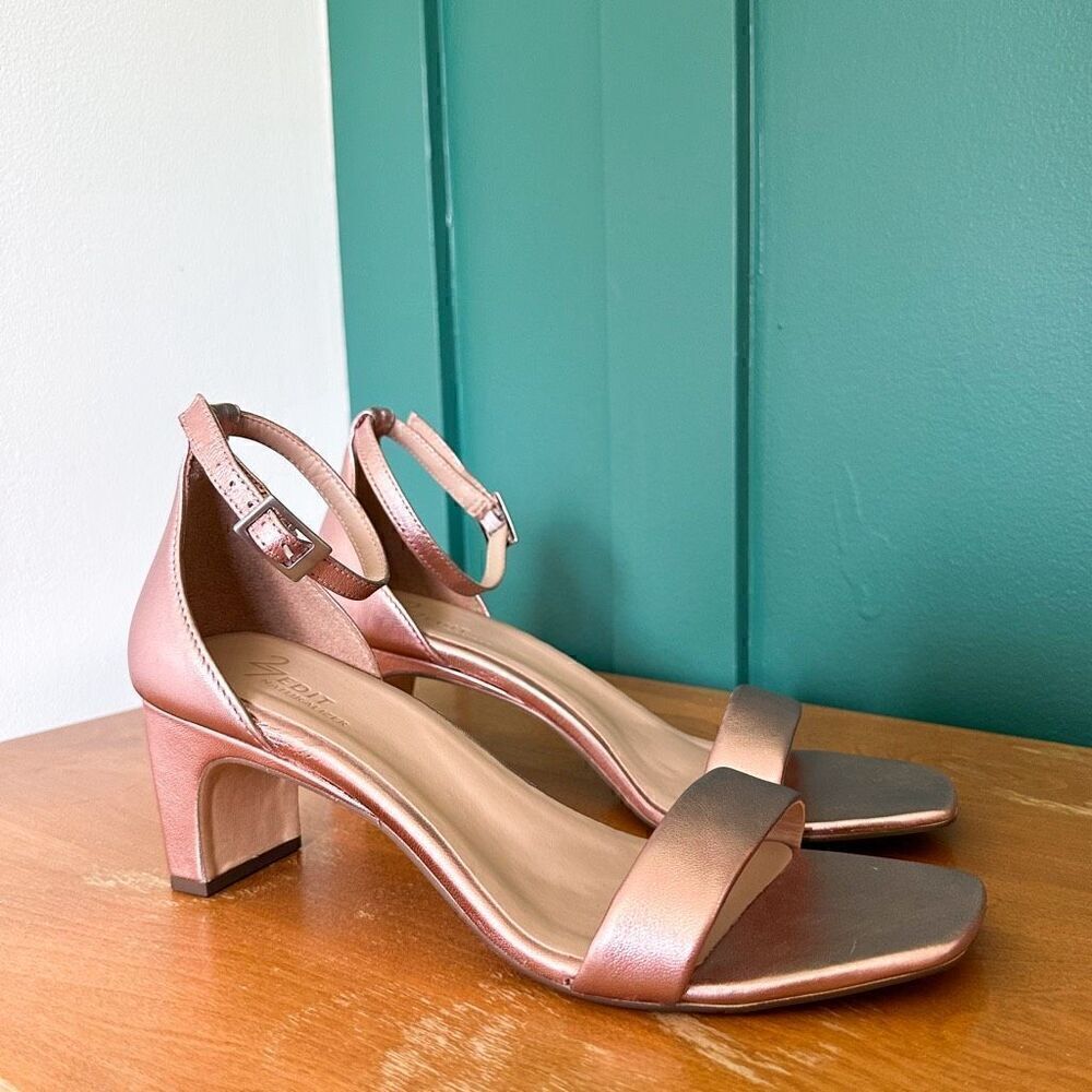 27 EDIT Naturalizer Iriss Ankle Strap Sandal in Metallic Rosa Antigo Pink Leathe